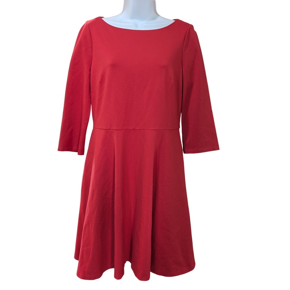 Kate Spade Red Boat Neck Ponte Dress Size Medium Fit Flare Side Pockets
